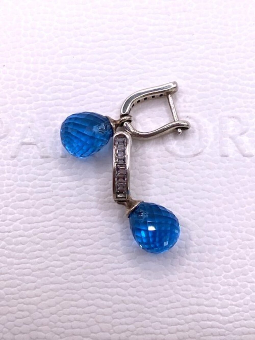 Pandora Sky Blue Crystal Sterling Silver Earrings Post Drop Dangle S925 ALE - Picture 5 of 7